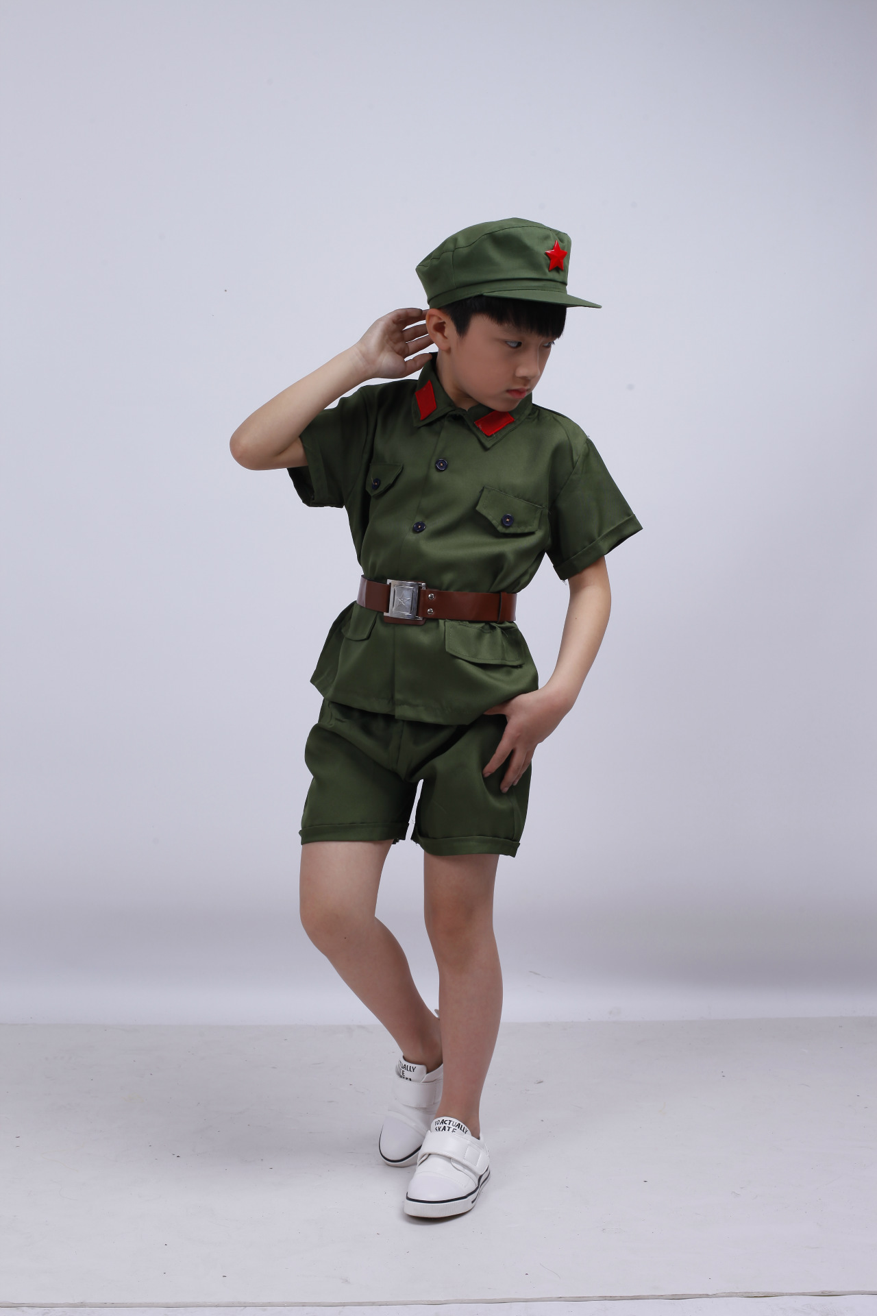 儿童新款小红军短袖舞台军装演出服表演服集体表演大合唱服套装