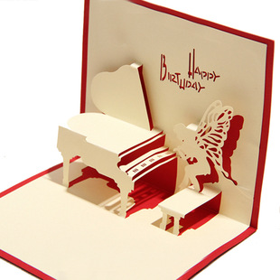 创意立体贺卡 音乐钢琴纸雕3d明信片中秋节教师商务明信片定制