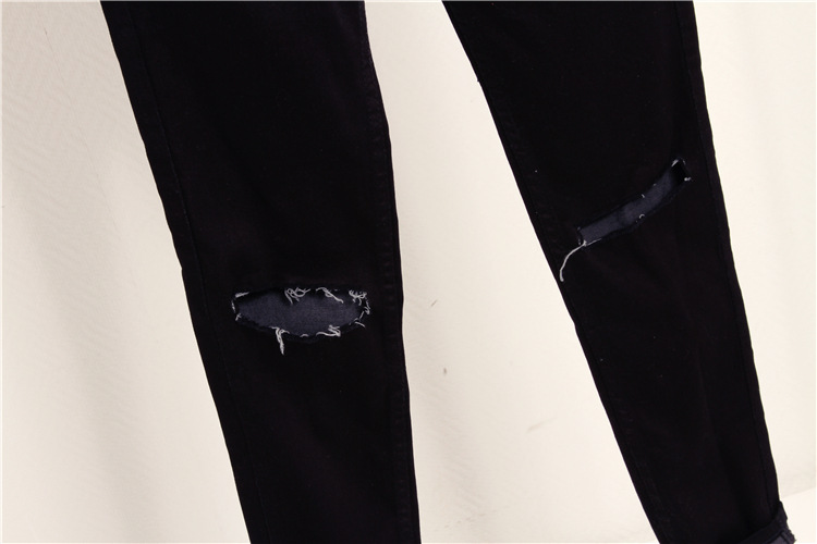 2015春季新品女装品牌fp原单 黑色破洞牛仔裤小脚裤铅笔裤长裤女