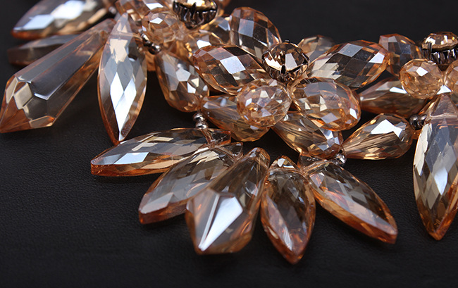 欧美奢华大牌 香槟色水晶宝石花朵短锁骨项链时尚夸张女配饰批发