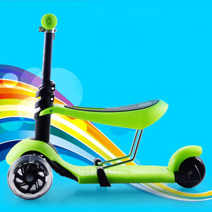 三合一滑板车带座椅儿童三轮滑板车闪光婴儿学步车多功能3轮