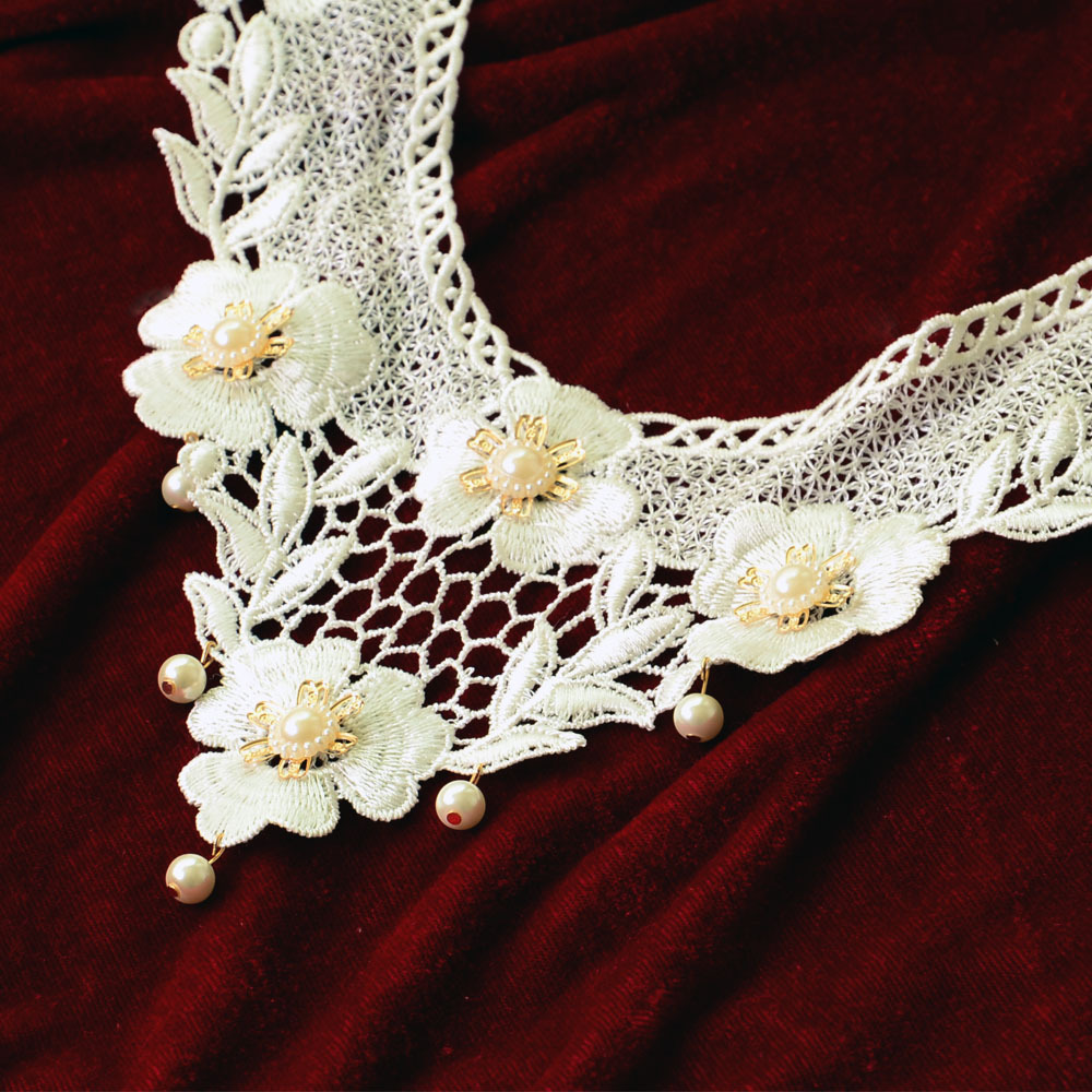 欧慕图 欧美大花朵蕾丝项链 精品女款复古时尚珍珠饰品批发 3303